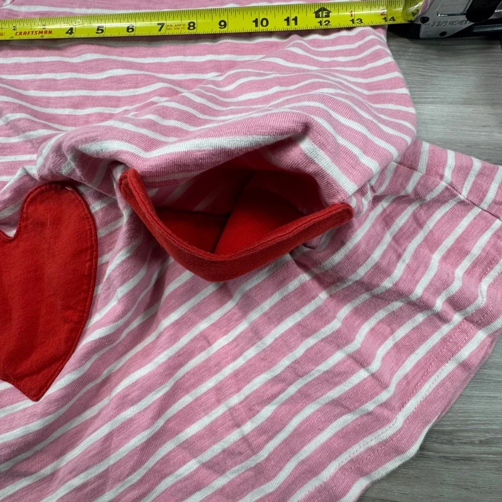 Mini Boden Girls Pink White Stripe‎ Heart Pocket Long Sleeve Dress size 8/9